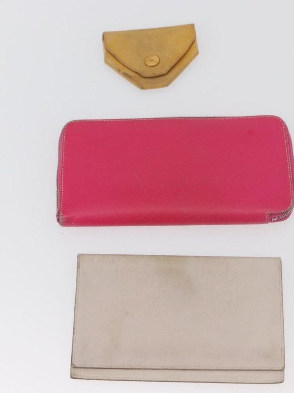 HERMES Wallet Leather 3 Set Pink Red beige Auth bs34898
